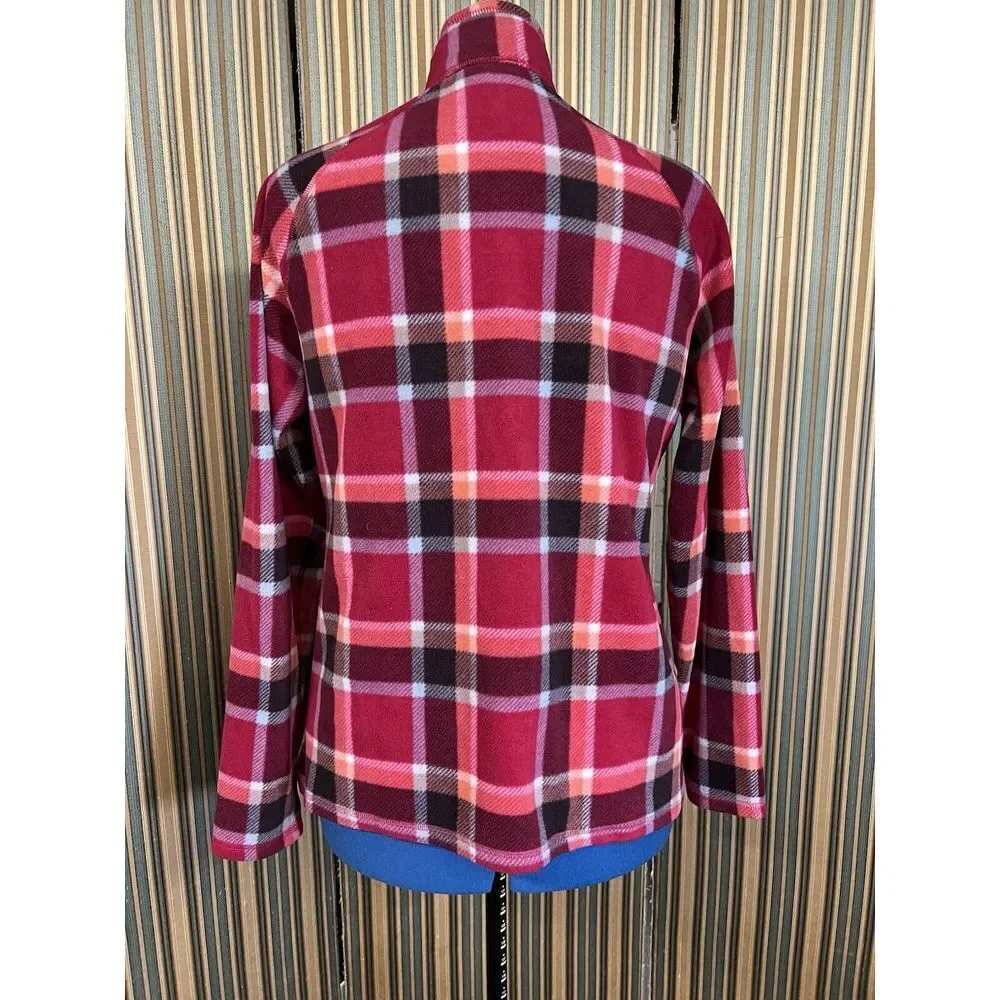 Eddie Bauer fleece 1/4 zip jacket Plaid Pink Woman’s Large
